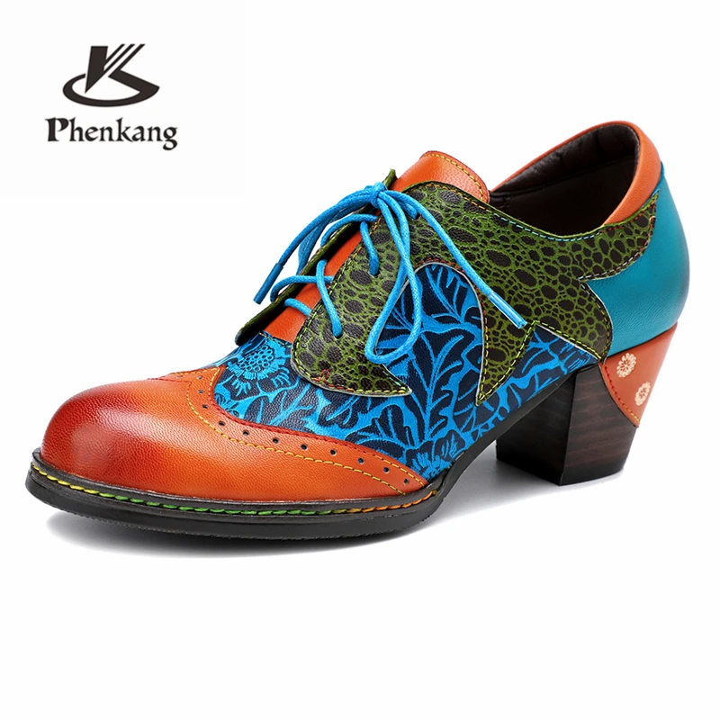 

Туфли-оксфорды женские из натуральной кожи, винтажные кожаные туфли-лодочки, на каблуке, синие, весна 2020