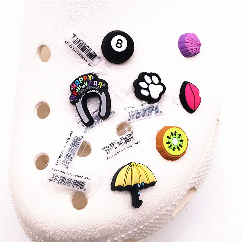 Original Designer Mini Shoe Accessories 8 Ball Umbrella Hairpin Kiwi Croc Charms Decaration for JIBZ Clog Girl Gifts Billiards