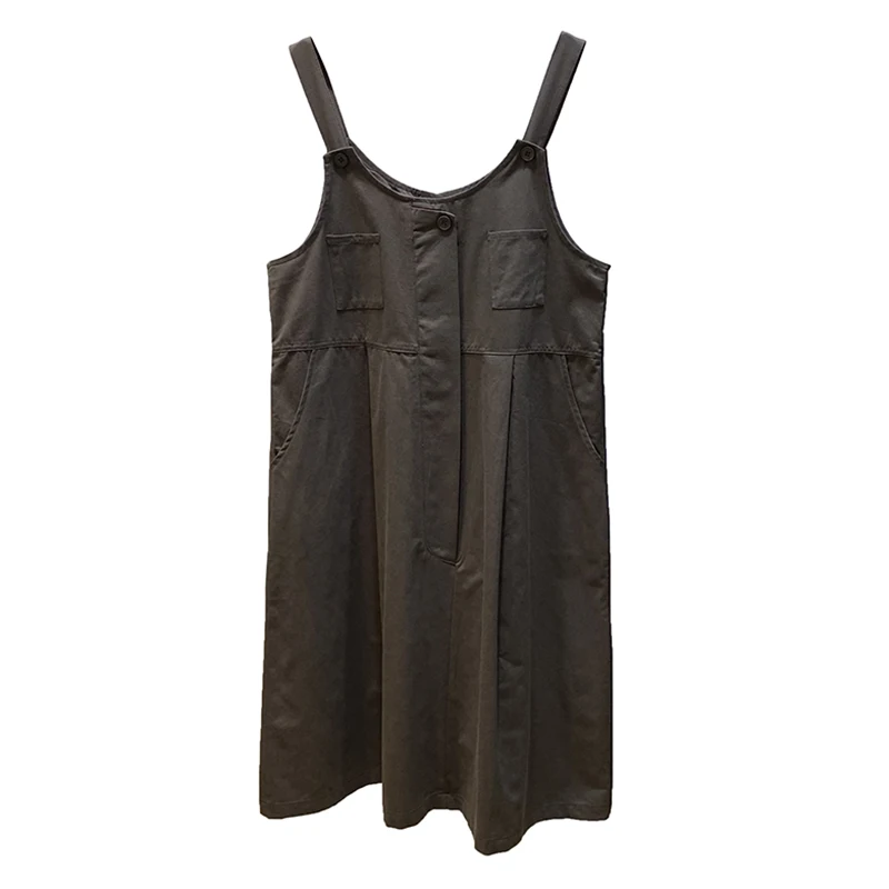 

Women's Cotton Suspender Dress Summer Princess Dress Korean-Style High Waist Mid-Length Pleated Loose Youthful-Looking