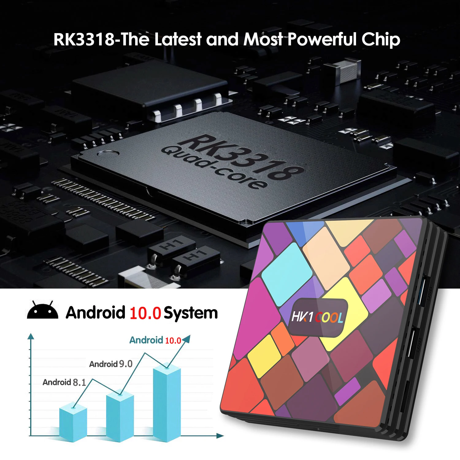 Приставка Смарт-ТВ HK1 COOL RK3318 Android 9 0 4 + 64 ГБ Wi-Fi BT | Электроника