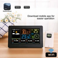 multifunctional weather app control monitor indoor outdoor temperature humidity barometric wind speed digital clock function