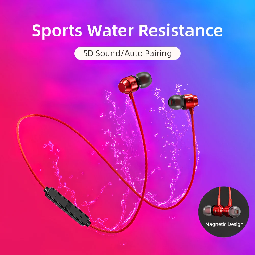 In Ear Earphone Wireless Bluetooth Neck Hanging Magnetic Running Handsfree Earbud Sport Sweatproof Headset 4.2 For Oneplus 7 Pro |