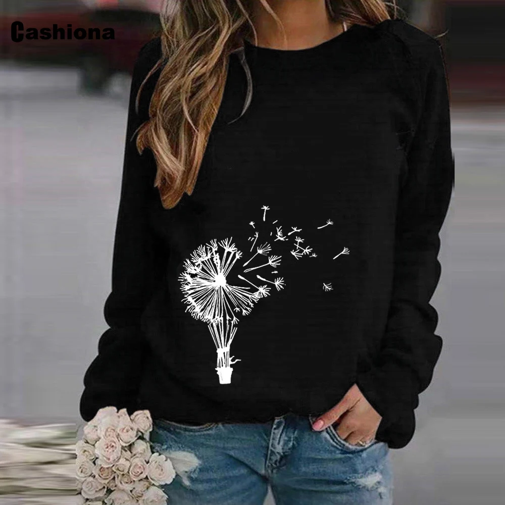 

Женская элегантная повседневная футболка для отдыха, женский топ с принтом одуванчика и цветов, винтажная рубашка для весны и осени 2020