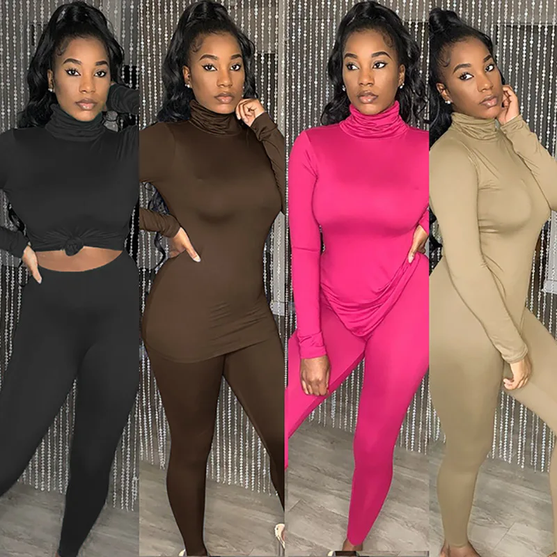

Women Outfits Turtleneck Long Sleeve Bodycon T Shirt Leggings 2 Two Piece Set Women Fall Streetwear Tracksuit Matching Sets