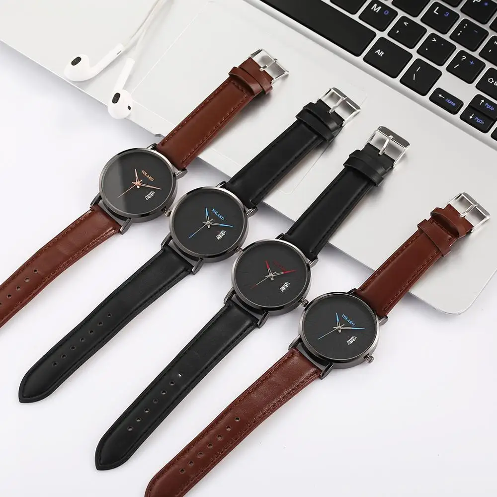 

2020 YALAKO New Fashion Watches Mens Leather Band Quartz Wristwatch Auto Date Men Watch Simple Sport Gift Clock reloj hombre