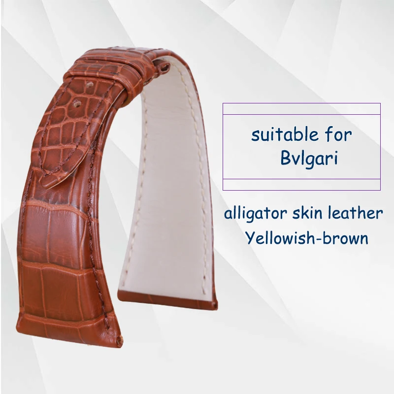 Yellowish-brown Pesno ремешок из натуральной крокодиловой кожи черный желтовато-коричневый 21 мм 26 мм ремешок для часов подходит для Bvlgari-Bvlgari Assioma - Цвет ремешка: Yellowish-brown