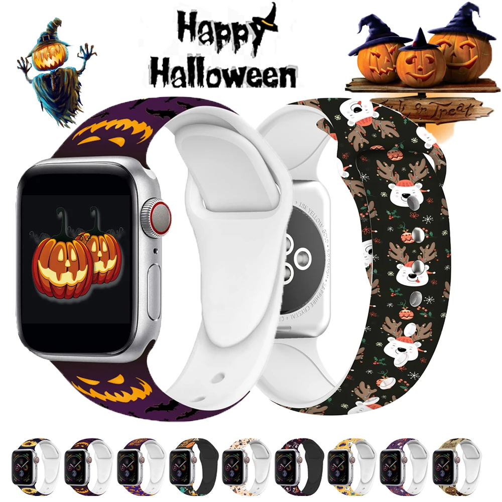 

Christmas Strap for Apple watch band 44mm 40mm 38mm 42mm Sport Silicone belt watchband bracelet iWatch series 7 3 4 5 se 6 band