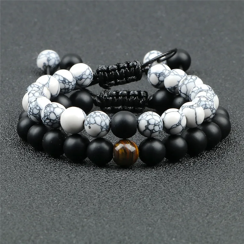 2Pcs Adjustable Braided Natural Stone Beads Bracelets&Bangles For Couples Women Men Tiger Eye Lava Bracelet Yoga Jewelry Pulsera