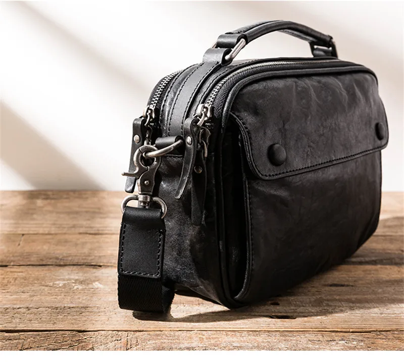 Fashion casual high-quality natural genuine leather men's black size tote bag outdoor casual real cowhide shoulder messenger bag