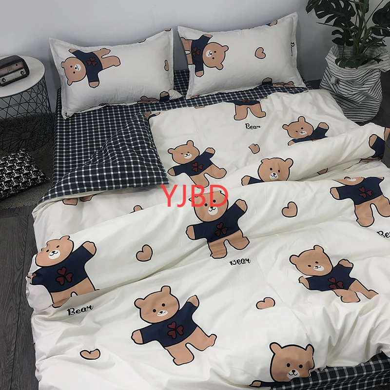 

YJBD корейский милый печенье медведь набор из четырех частей одиночное постельное белье 1,5 м мультяшное студенческое общежитие три комплекта пододеяльника 005