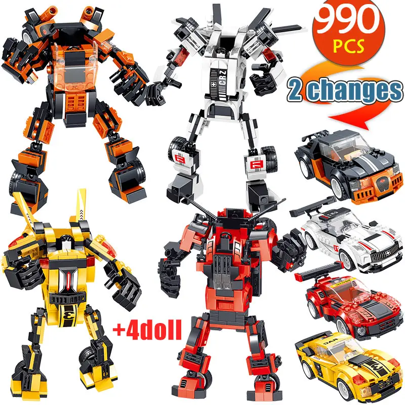 

990PCS Military Deformation Racing Car Blocks City Police Robot DIY Bricks Armour Figures Blocks Bricks Toys For Kids