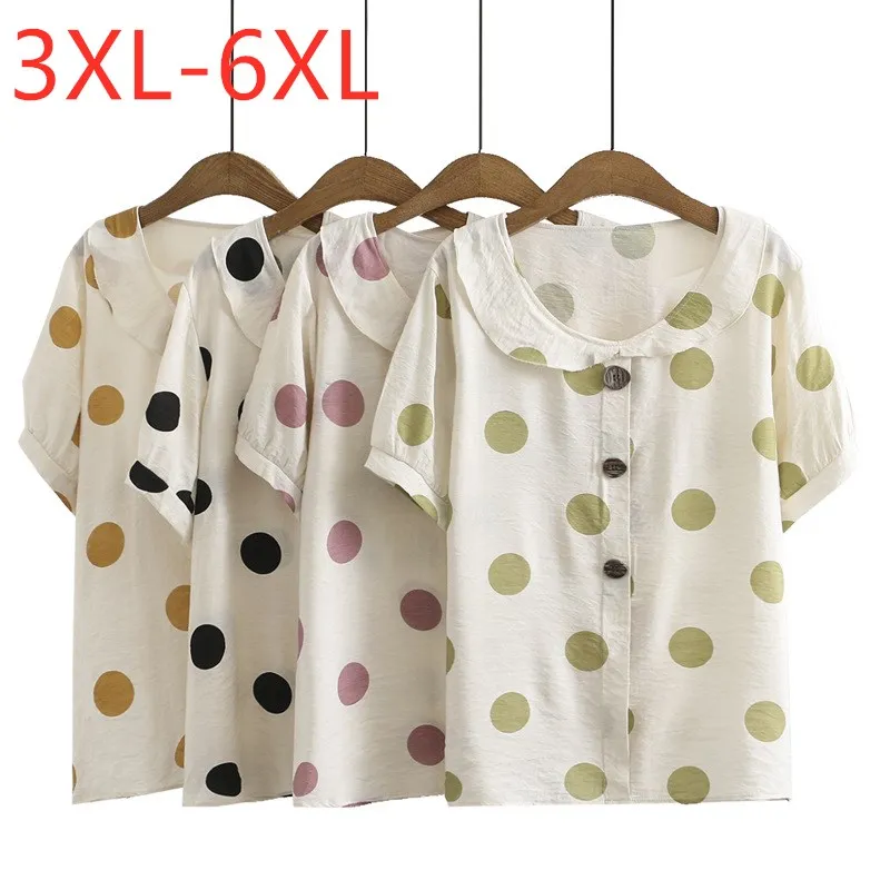 

Женская шифоновая блузка, Свободный пуловер в белый горошек, большие размеры 3XL, 4XL, 5XL, 6XL, лето 2021