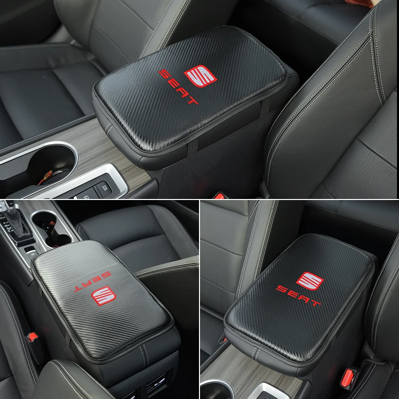 

Car Seat Armrest Cushion Covers Carbon Fiber Leather Center Console Arms Protection Pads For Seat leon fr mk2 mk3 lbiza Altea