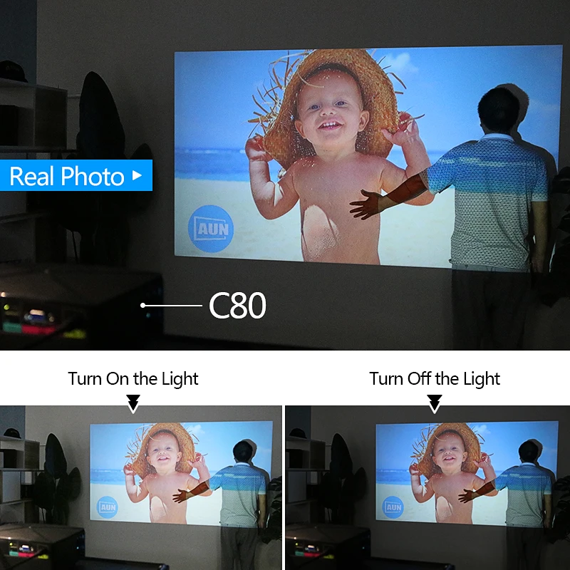 AUN Proyector C80 UP разрешение 1280x720 2200 люмен с Android wifi HD мультимедийный проектор для