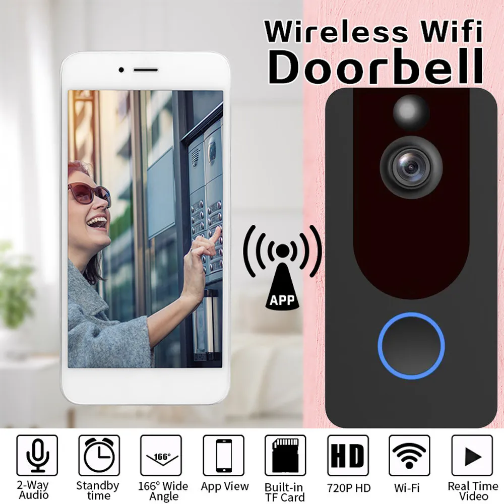 Умный беспроводной Wifi видео дверной звонок Домофон 720P телефонный Дверной камера