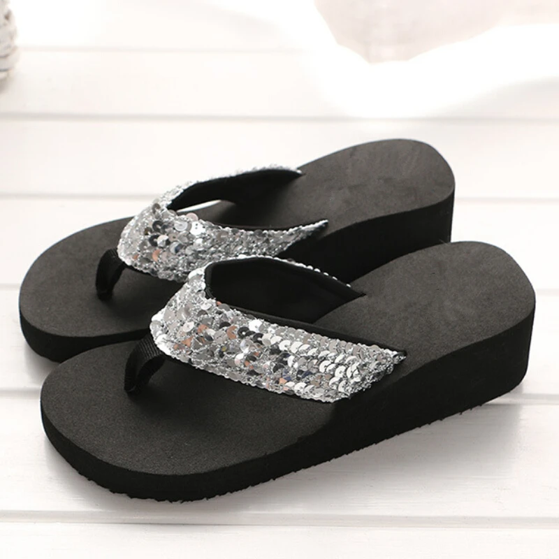 

New Arrival Women Fashion Platform Mid Heel Flip Flops Beach Sandals Bowknot Slippers Shoes Soft Comfortable Women Summer Shoes