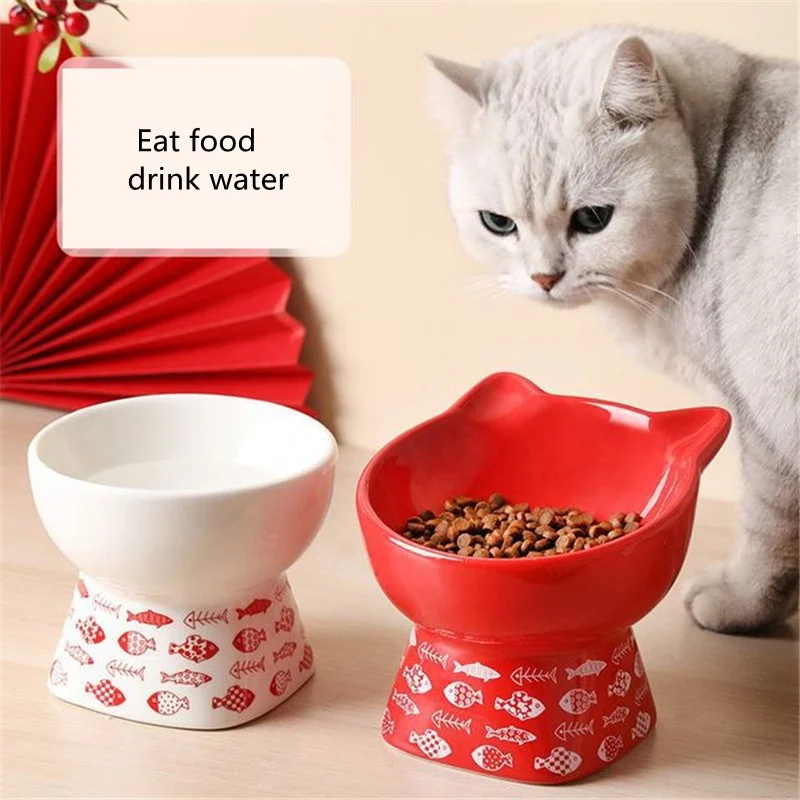 

High Foot Ceramic Cat Bowl Neck Protector Cat Pet Food Feeder Water Bowl Anti-Overturning Food Container Dispenser Pet Supplies