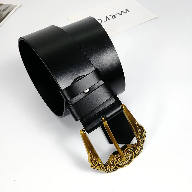 

Vintage belt plus size genuine leather wide belts for women carving buckle big 2020 G cinturon mujer luxury brand high quality