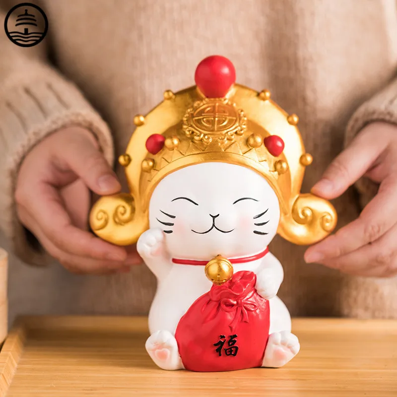 

Fortune Cat Statue Cute Lucky Animal Sculpture Decoration Chinese Figurine Art Resin Craft Home Decor Accessorie Shops Idea Gift