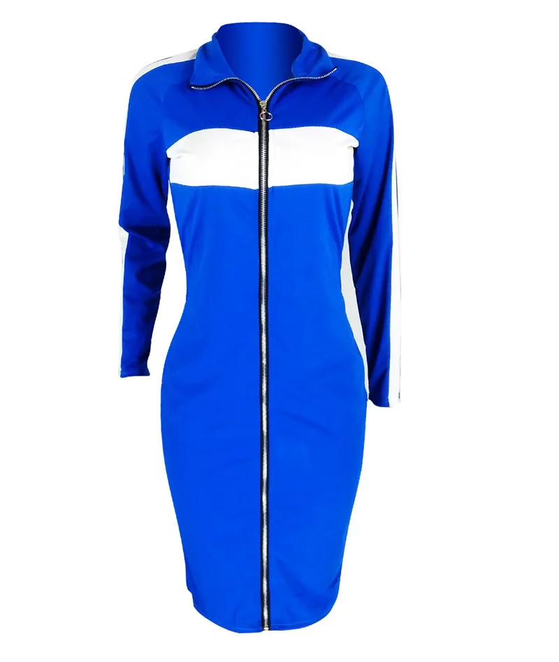 Осеннее повседневное облегающее платье с длинным рукавом женское на молнии