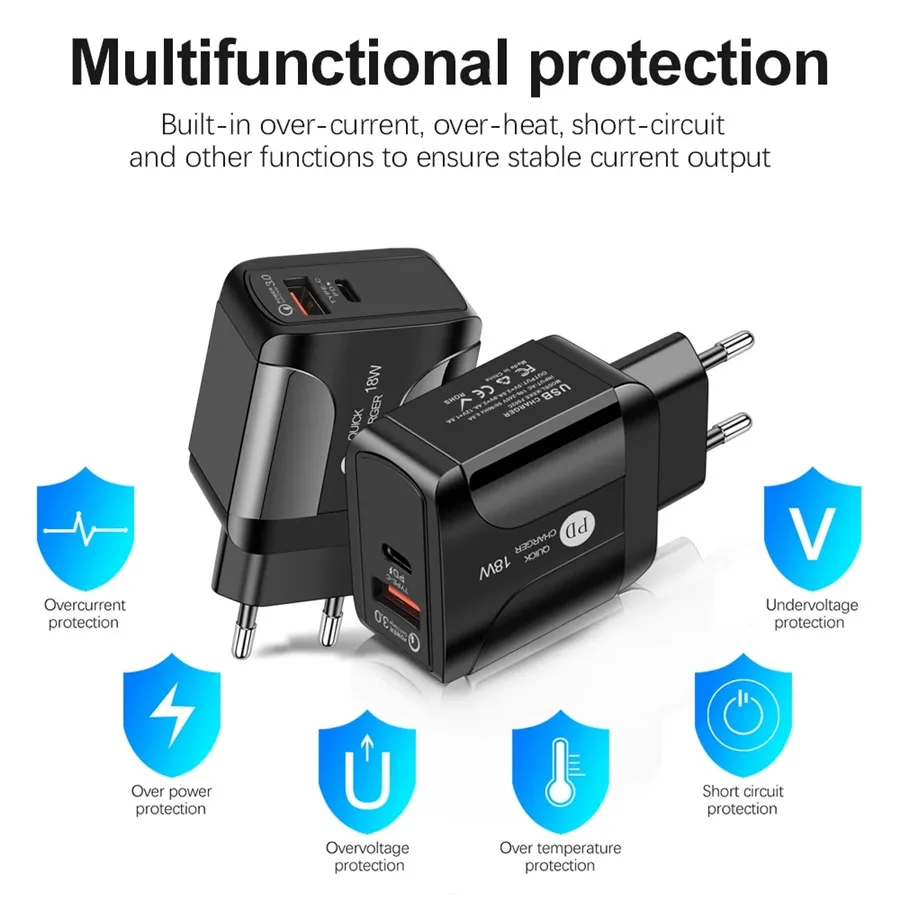 36 Вт Быстрая зарядка USB зарядное устройство Quick Charge 3 0 Тип C PD для быстрой зарядки