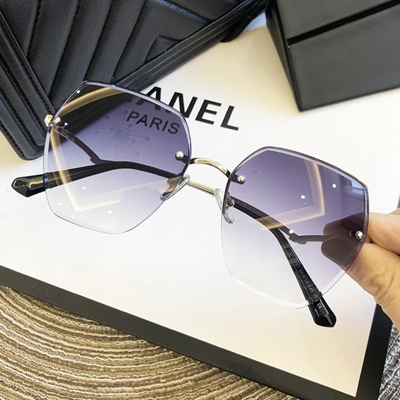 Fashion Rimless Sunglasses For Women Big Luxury Brand Designer UV400 Glasses Female Gradient Shades Women's accessories