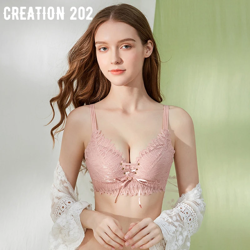 

Женский кружевной бюстгальтер без стальных колец, удобный Собранный бюстгальтер с регулируемыми бретельками