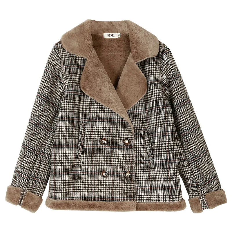 

woman parkas New winter clothing in 2021 Plaid plush and thickened warm jacket high quality coat for women size M L XL