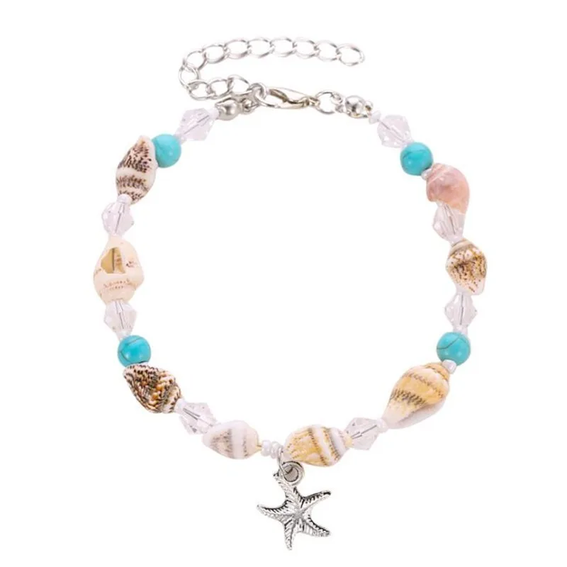 

New Bohemian Fashion Starfish Bracelet Natural Stone Conch Beaded Shell Anklet Ocean Beach Women Jewelry