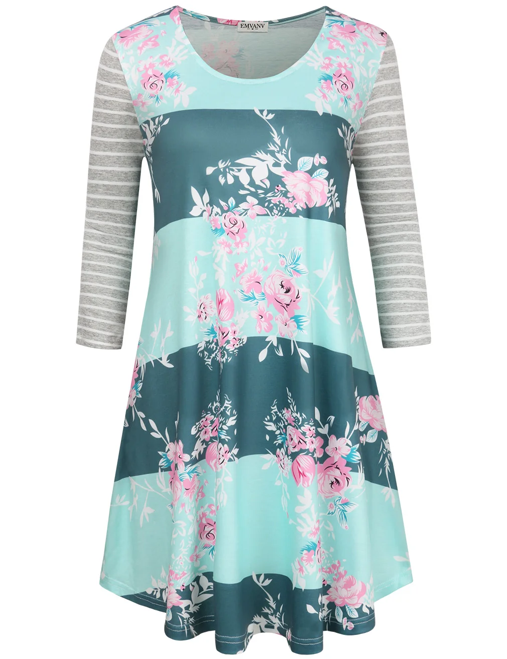 Женское Повседневное платье-футболка в полоску с цветочным принтом и длинными