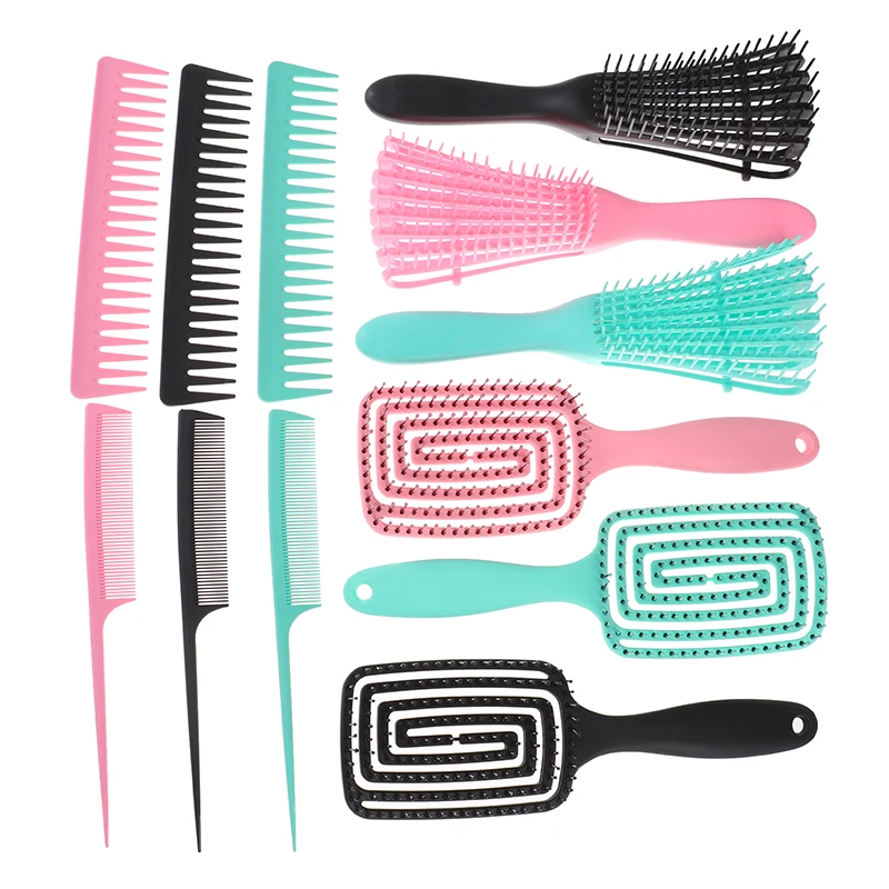 

4Pcs/set Detangling Hair Hrush Hair Comb Set Detangler Hairbrush For Curly Hair Barber Accessories Hair Care Styling Tools