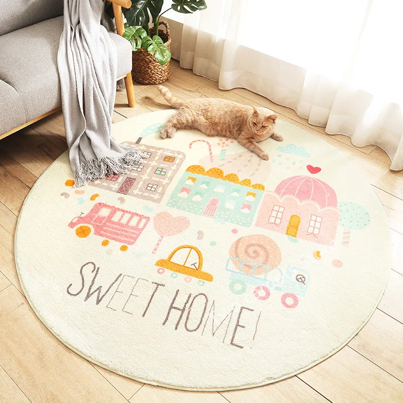 

Eovna Slip-resistant Round Rug Nordic Mat Carpets Bedroom Rugs and Carpets for Home Living Room 100% Polyester