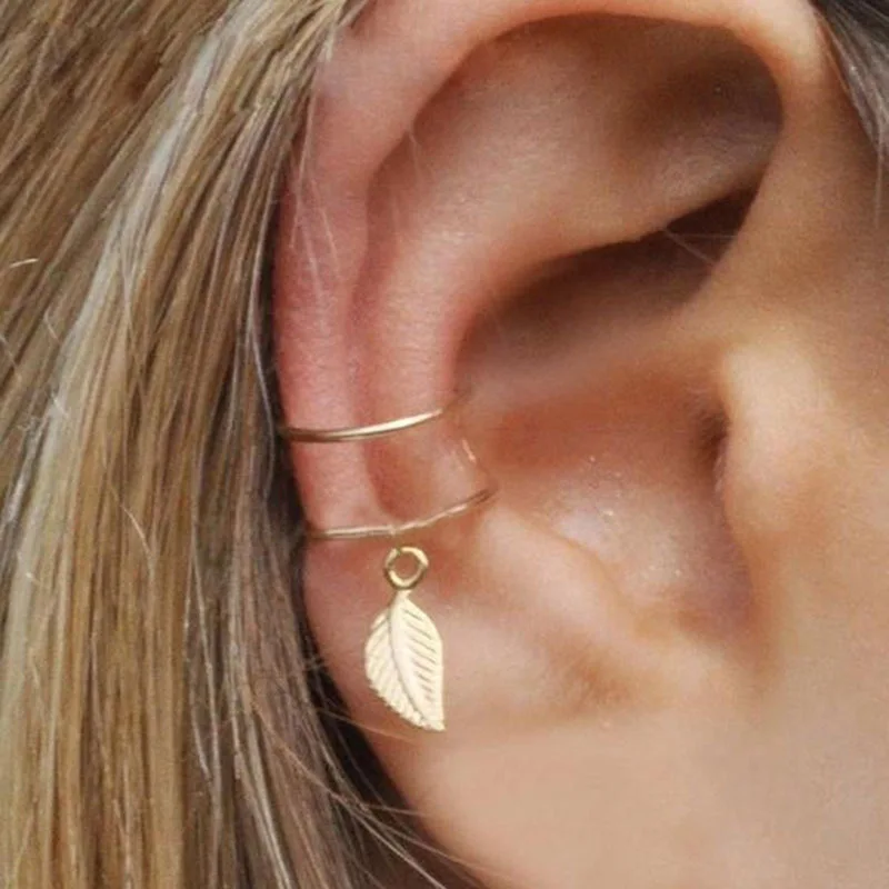 

Earrings 2020 Trend 5pcs/Set For Women Fashion Clip-on Gold Ear Cuffs Leaf Clip Fake Piercing Jewelry Cross Minimalist Earring
