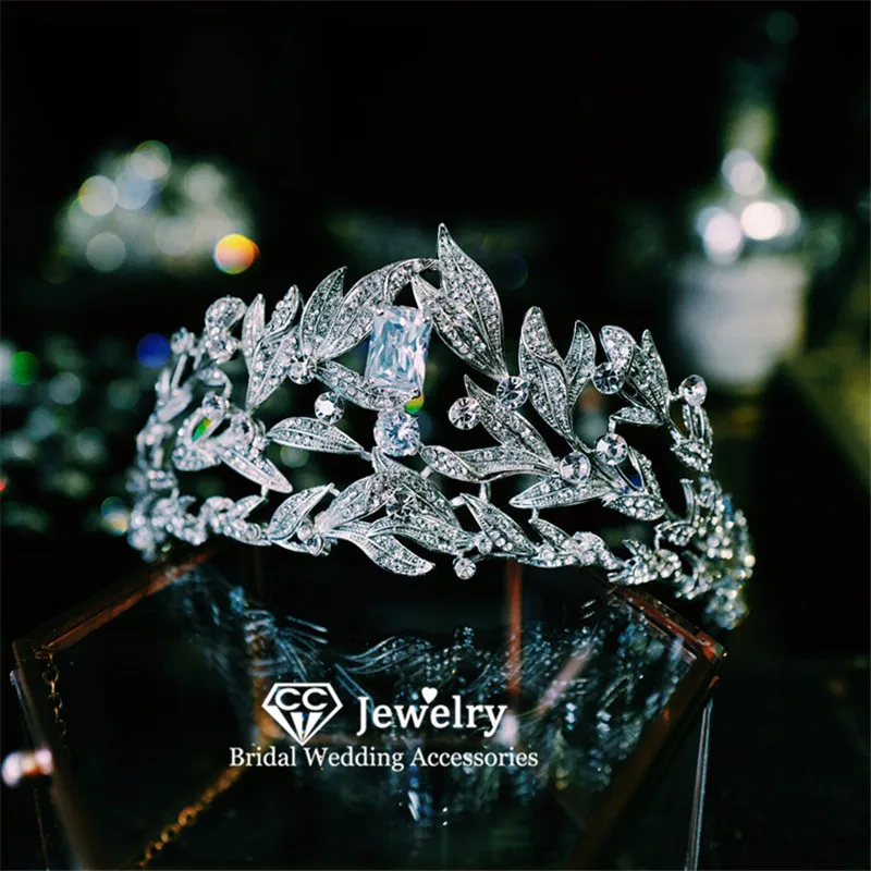 

CC Wedding Crown Women Hair Accessories Bridal Hairbands Engagement Jewelry Leaf Shape Luxury Headdress Pageant Diadem Gift HS08