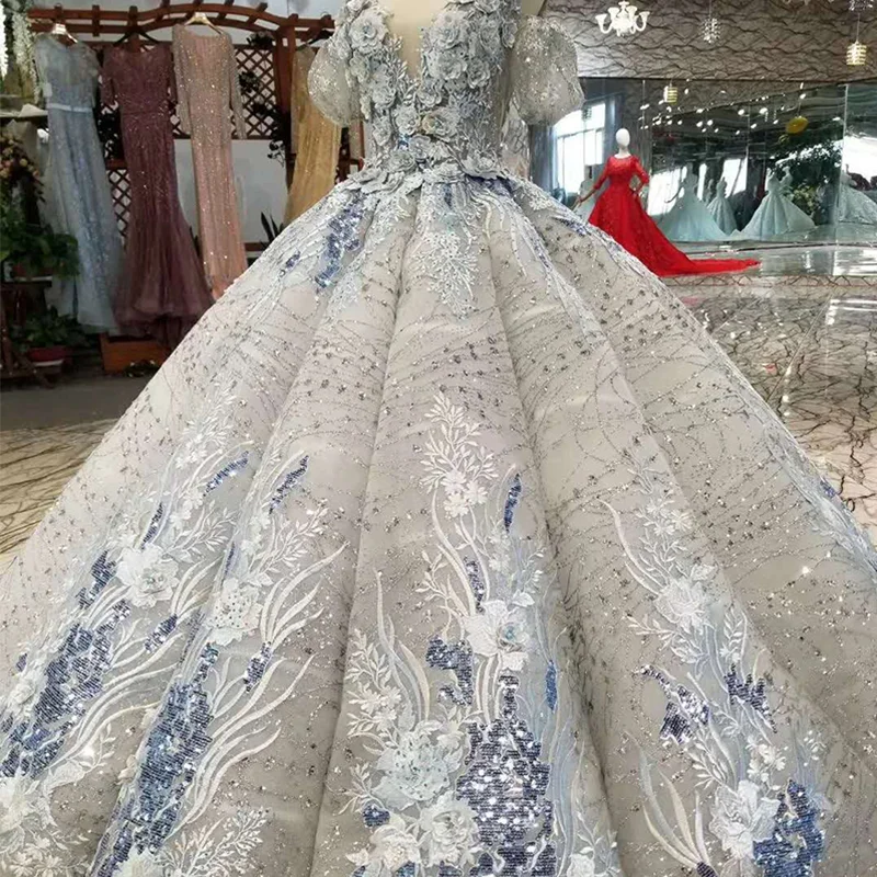 Вечернее платье LS11094 серого цвета с открытыми плечами и V образным