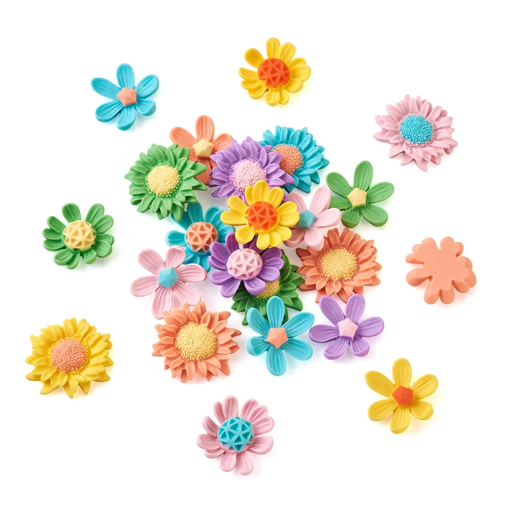 

108pcs Handmade Resin Flower Cabochons Slime Flatback Daisy Sunflower Embellishments for Hair Clip Jewelry Art Crafts Making