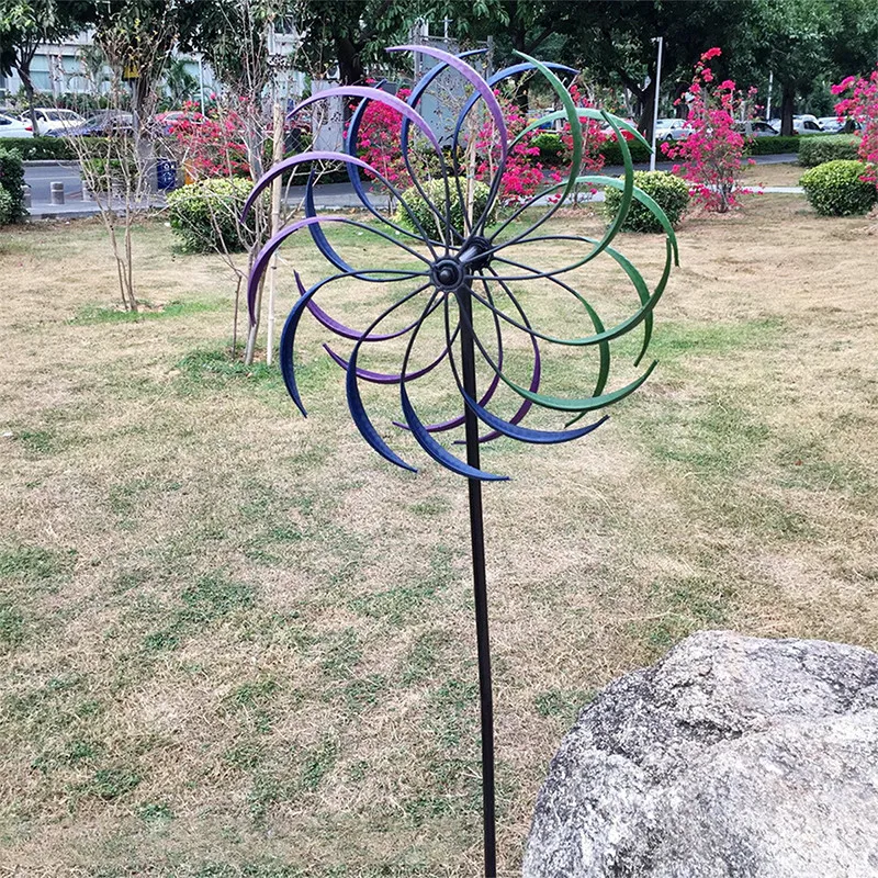

Garden Ornament Outdoor Double-Layer Rotary Windmill Wind Chime Metal Artware for Patio Yard Park