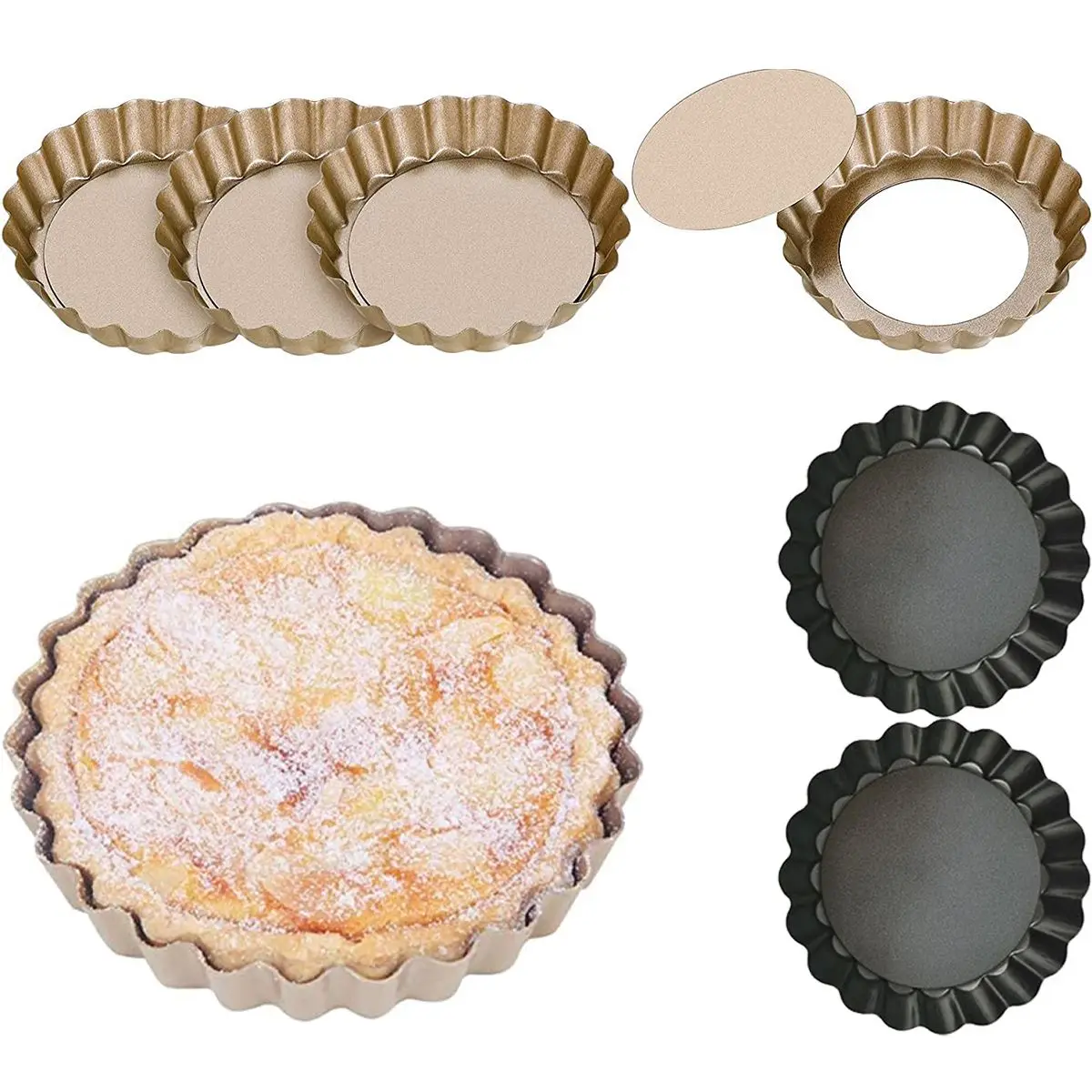 

4 inch Pie Muffin Cupcake Pans Non-Stick Tart Quiche Flan Pan Molds Pie Pizza Cake Mold Removable Loose Bottom Round Bakeware