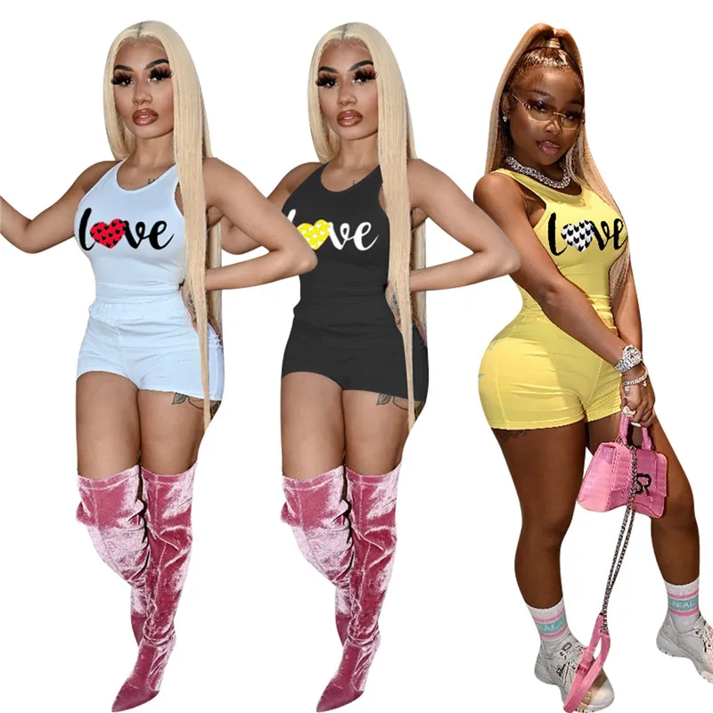 

Shorts Sets 2 Piece Set Women Summer Vest Letter Short Pants Casual Stretch Matching Set Sport Tracksuit Wholesale Dropshipping