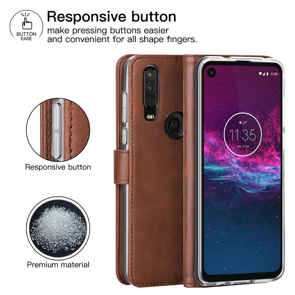 Чехол из натуральной кожи для Motorola Moto One Action Case откидной Чехол-кошелек для Moto One action Card Stand Магнитный чехол-книжка