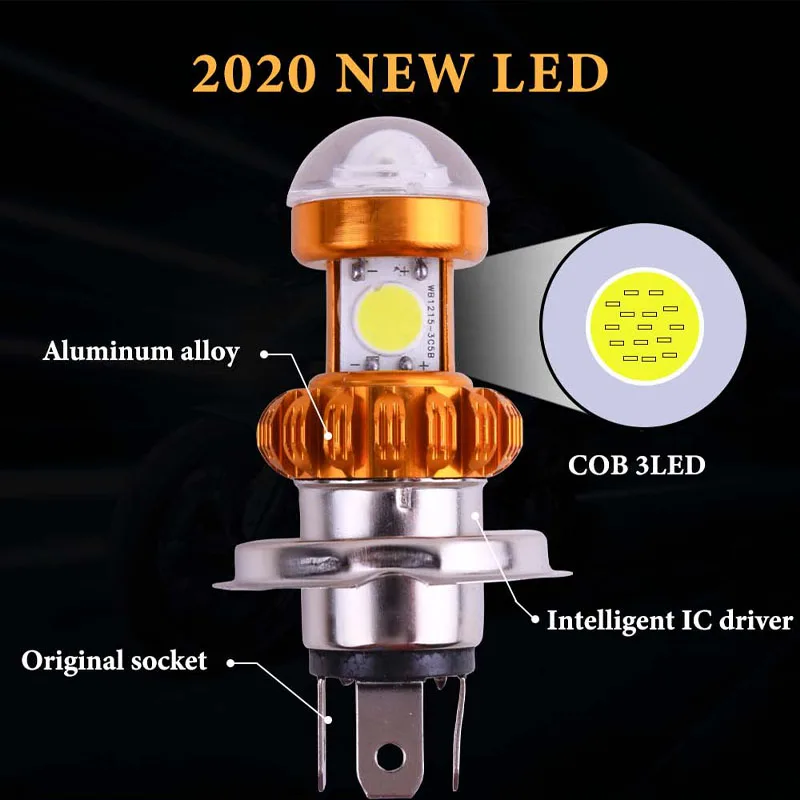 Двигатель led H4 BA20D 3SMD фара мотоцикла Hi/низкая скутер лампа COB лампы 12V 96V двигатель