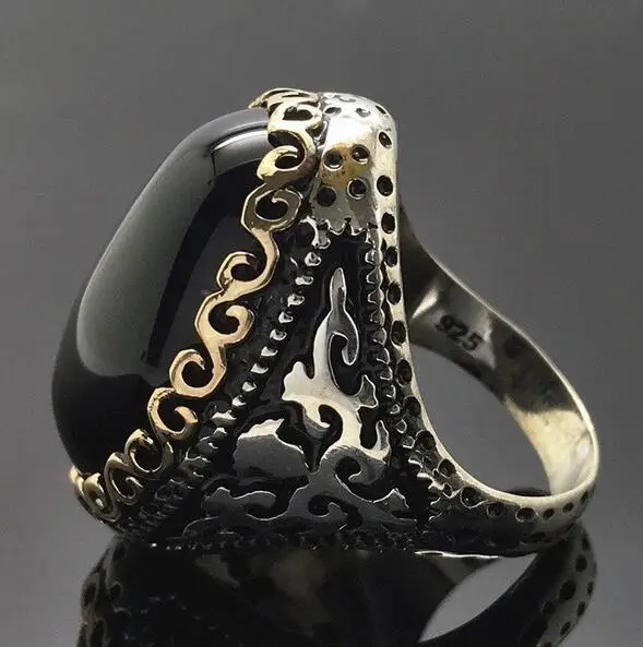 

Vintage 925 Silver Ring Black Onyx AAA Zircon Gemstone Wedding Engagement Ring For Women Men Gift