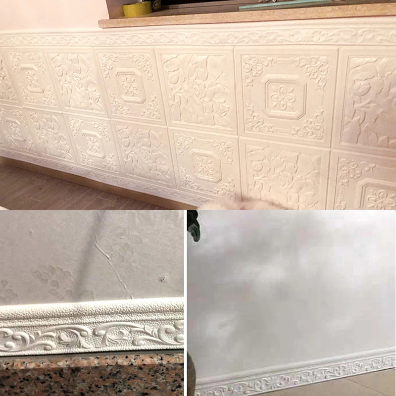 

3D Foam Embossed Wall Edge Strip Stickers Self Adhesive Waterproof Baseboard Wallpaper Border Wall Sticker Home Decorations