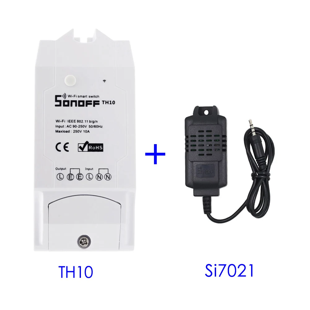 TH10 with Si7021 Sonoff TH16 TH10 умный Wifi переключатель 16A 10A с датчиком контроля температуры и влажности умный дом автоматизация - Комплект: TH10 with Si7021