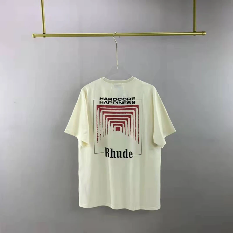 

Hip Hop Men Rhude T shirt Oversize Box Perspective Printing Tshirts Vintage 1:1 High Quality RHUDE Color Logo Print Tops Tees