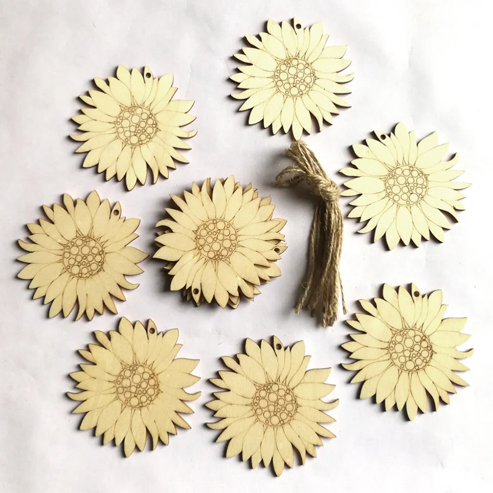 

10pcs Unfinished Wooden Sun Flower Embellishments Wood Craft Hanging Decor Embellishments