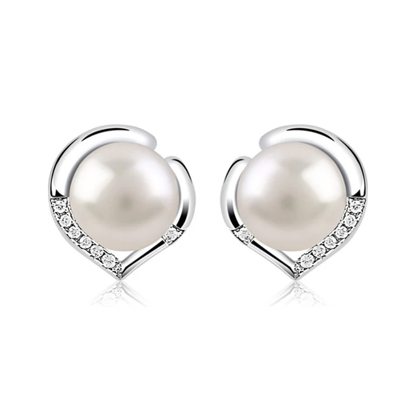 

925 Sterling Silver Fashion Love Pearl Earrings Temperament Micro-Inlaid Heart-Shaped Earrings All-Match Simple Ladies Jewelry