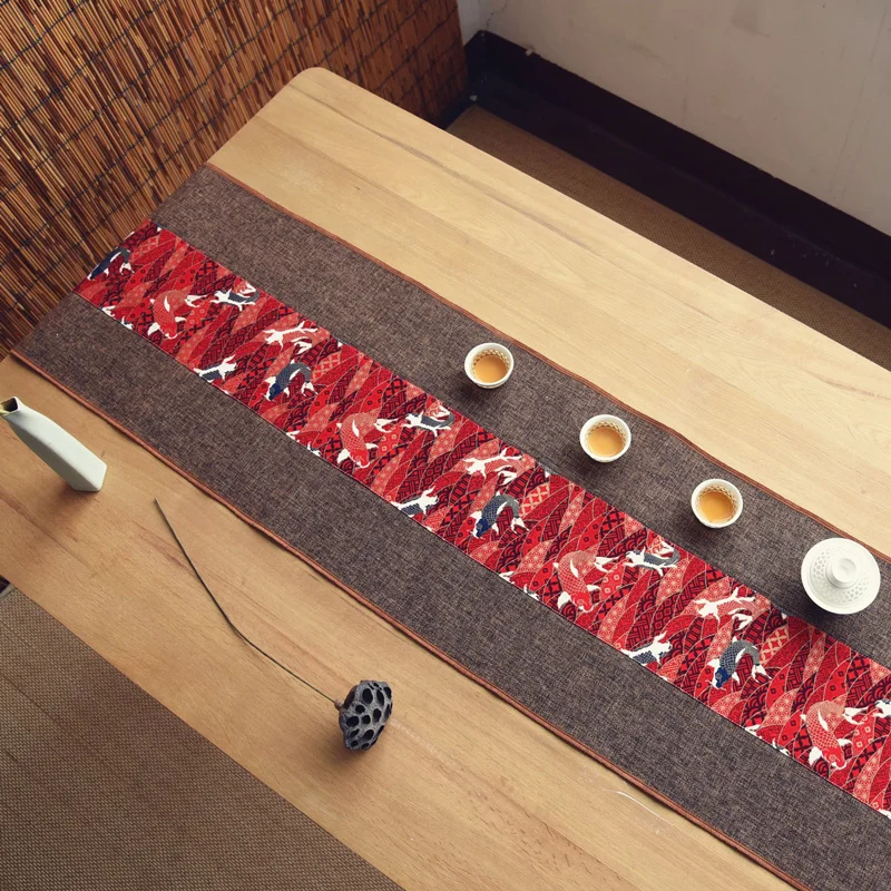 New Patchwork Joyous Fish Table Runner Natural Cotton Linen Chinese style Xmas Wedding Party Tea Cloth Dining Mat | Дом и сад