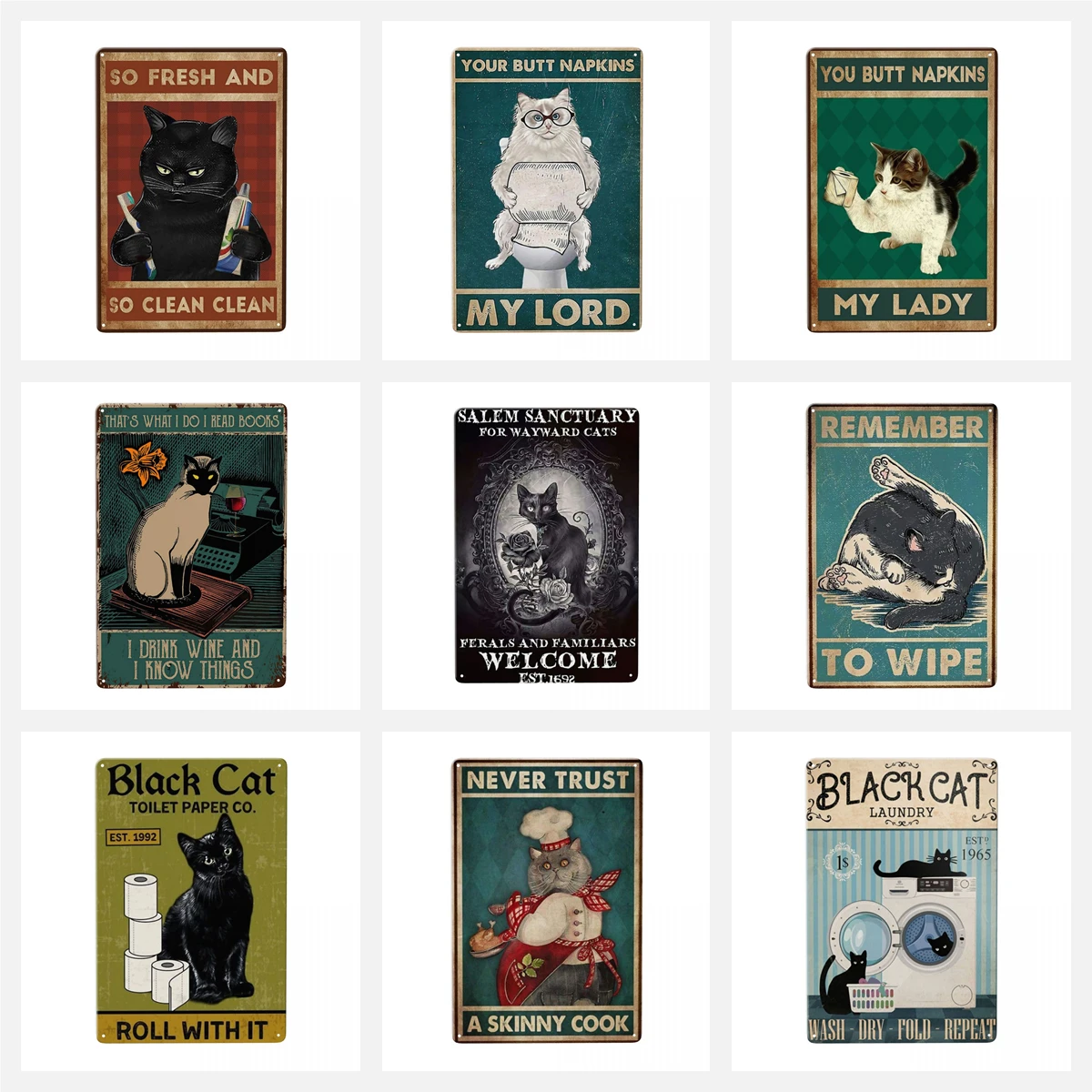 

Cat Raccoon Your Napkins My Lady, Chic Decor Metal Tin Signs for Club Wall Home Decor Wall Hang Poster 8x12 Inch