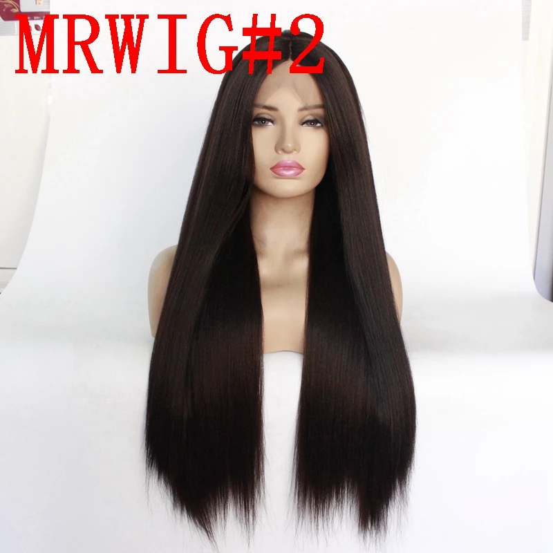 MRWIG Длинные Яки прямые синтетические кружева спереди парик Средняя Часть Glueless термостойкие волокна Женские 150% Плотность